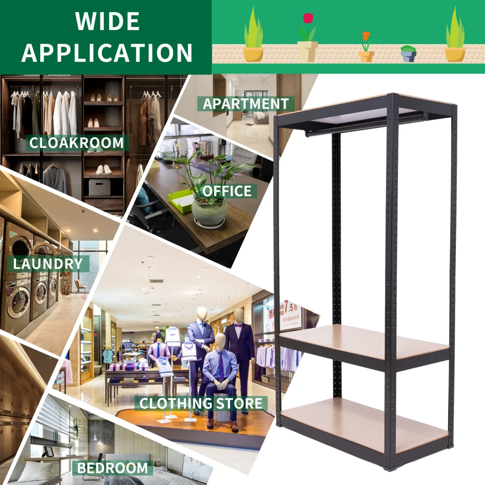 

Freestanding Clothes Closet Wire Shelf And Garment Hanging Wardrobe With Adjustable Wire Shelf Hanging Rod