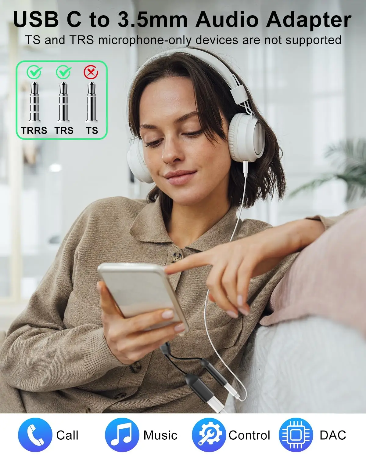 2 in 1 듀얼 USB C 헤드폰 충전기 어댑터 유형 C 오디오 커넥터 PD 60W 고속 충전 분배기 iPhone 15 용 Aux 케이블