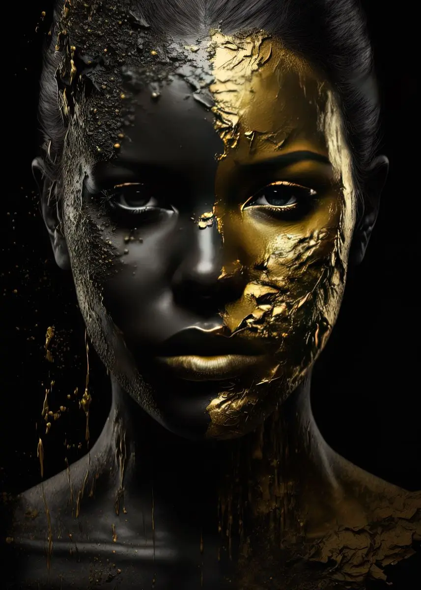 Elegant African Black and Gold Woman Portrait Canvas Art for Modern Living Room Decor