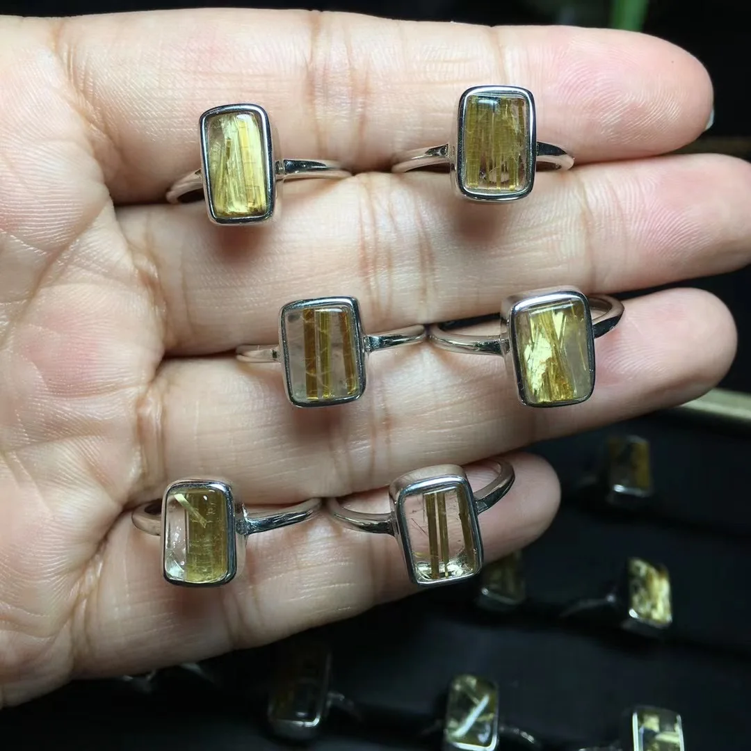 

S925 Natural Rutiled Quartz Rings For Women Vintage Sparkling Birthstone Gemstone Jewelry Handmade 1PCS
