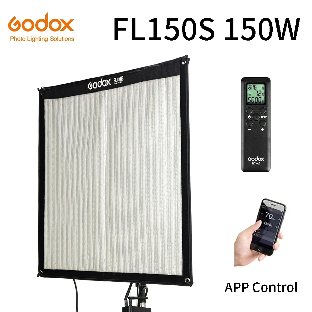 Godox 유연한 LED 비디오 라이트 롤 천 램프, 컨트롤러, 리모컨, X자형 지지대, 모바일 앱 포함, FL150S, 150W