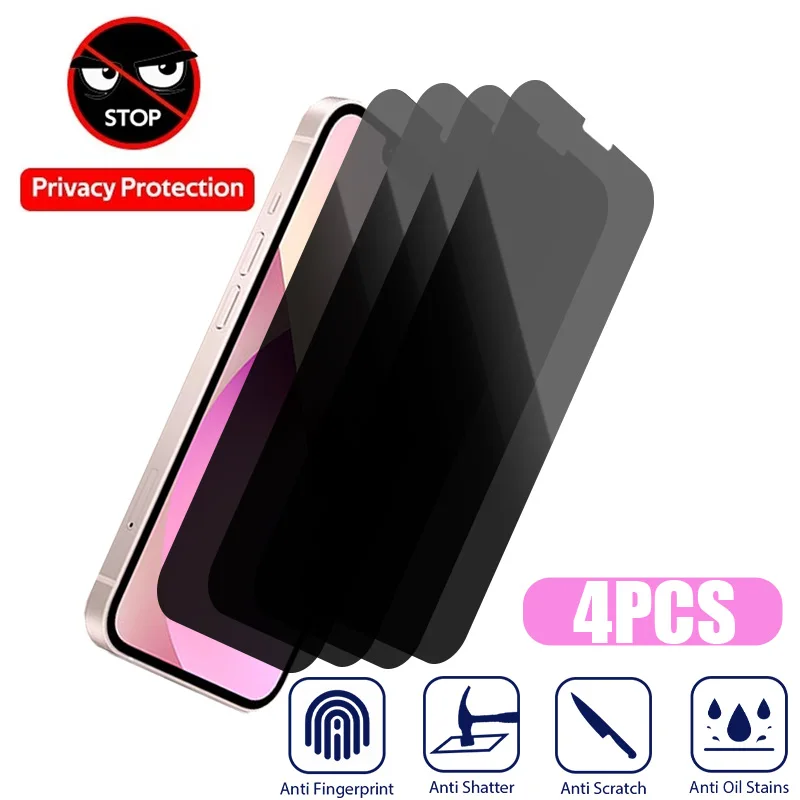 4Pcs Privacy Glass For iPhone11 12 13 14 Pro Max Mini Anti Spy Peeping Screen Protector For iPhone14 6 6S 7 8 Plus SE 2020 2022