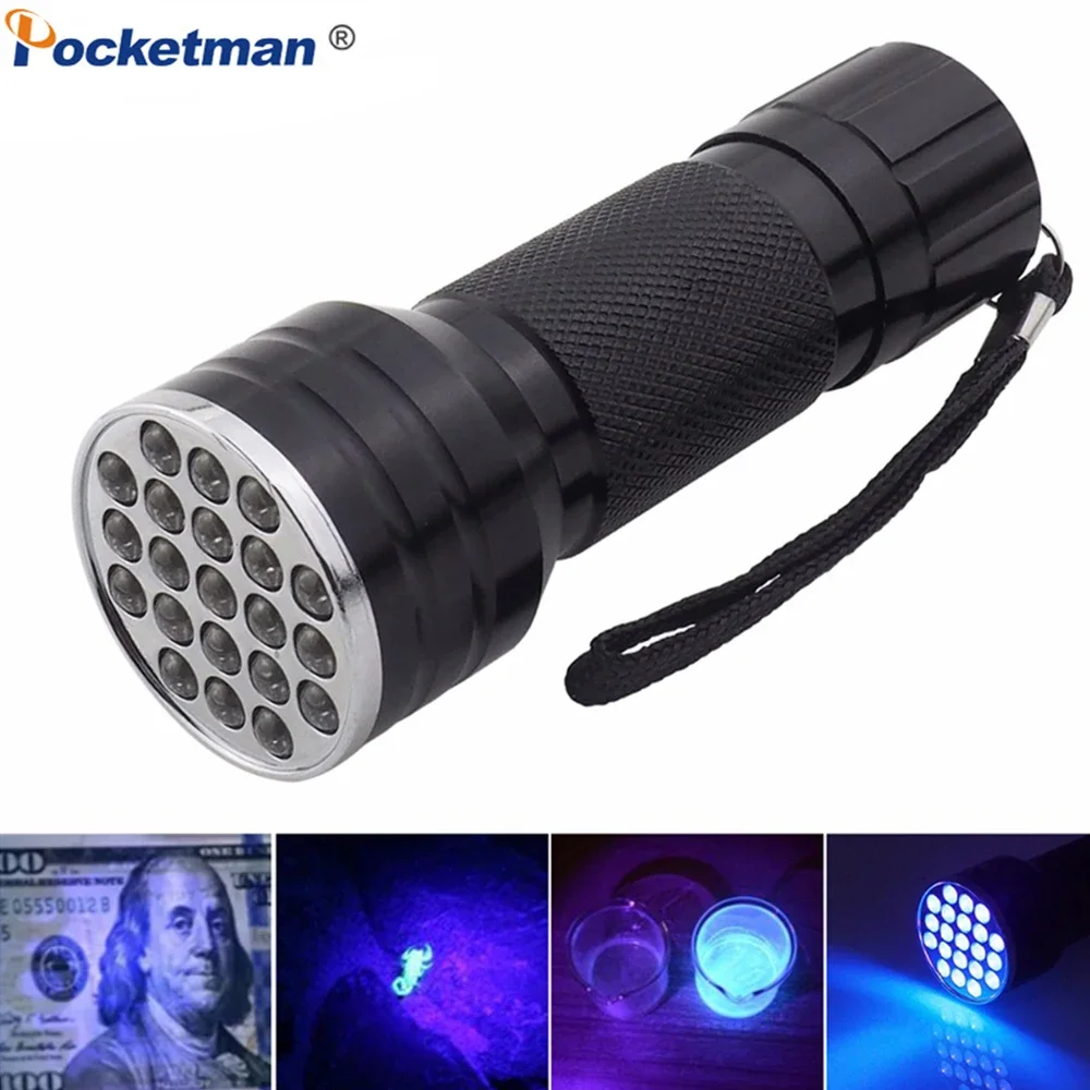 21LED UV 손전등 휴대용 블랙 라이트, 395nm 자외선 토치 포켓 의료 UV 램프 접착제 경화 빈대 얼룩, 고품질