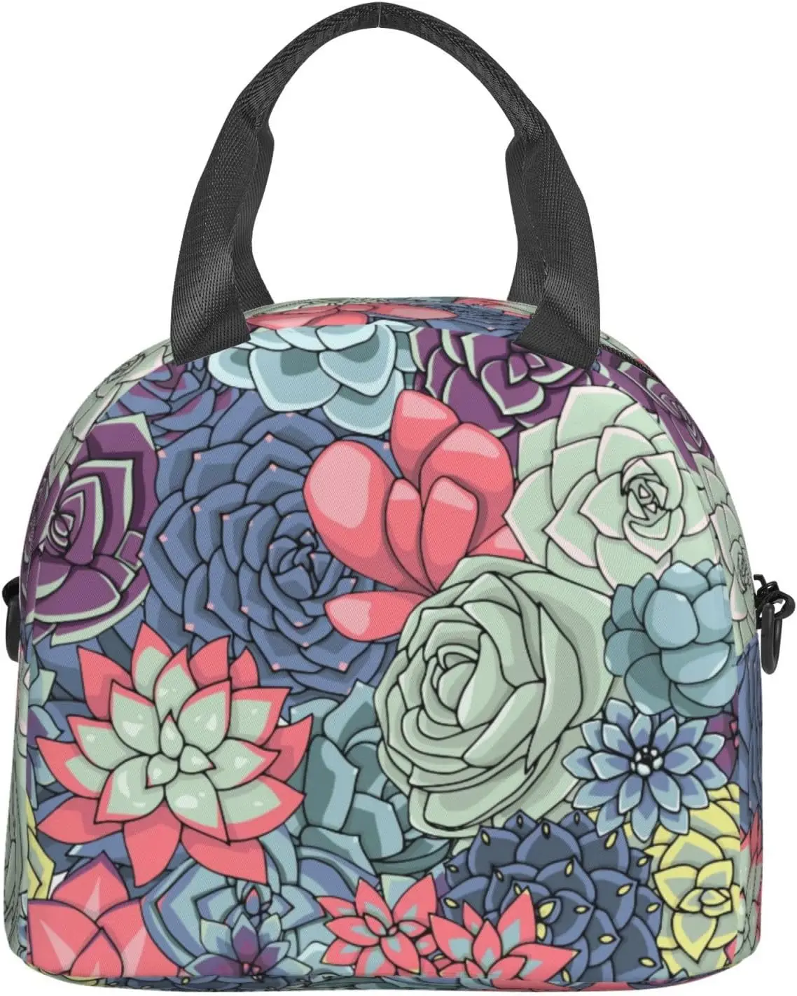 

Watercolor Succulents Cactus Flower Colorful Lunch Bag Insulated Lunch Box with Adjustable Shoulder Strap for Women Men