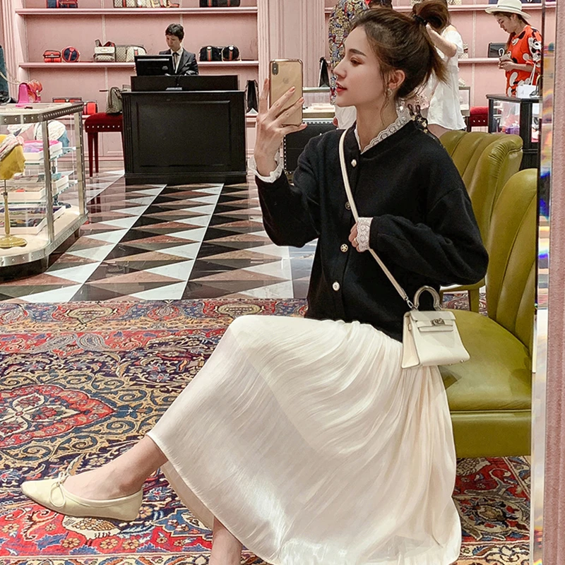 Spring French Style Maternity Belly Skirts High Waist Fashion Pregnant Woman Pleated Skirts Mid-calf Pregnancy Empire Skirt