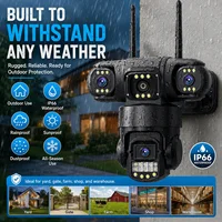 Caméra 256 Go avec carte SIM, 12MP, 6K, 4G/Wi-Fi, triple objectif, triple écran, vision nocturne, protection de sécurité, surveillance vidéo 6