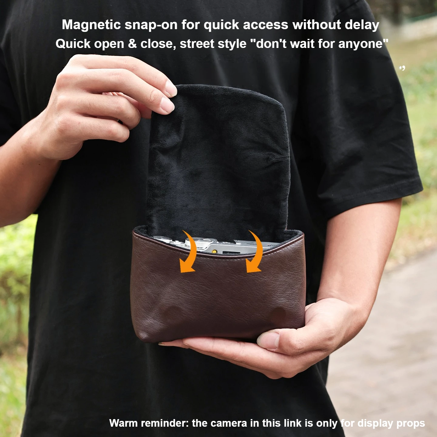 Borsa per Fotocamera per Fuji Mirrorless, Ricoh, Sony, Fotocamera Digitale CCD, Borsa a Tracolla in Pelle Morbida Nera per Fotocamera - immagine 2