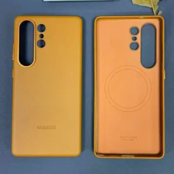 Premium Luxury Leather Cover with Wireless Charging - S25 UItra (Brown)