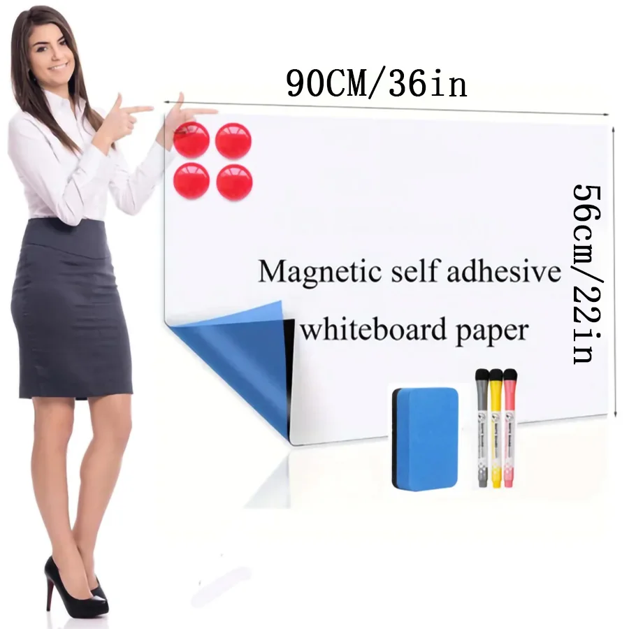 Magnetic Whiteboard Contact Paper - Self Adhesive Dry Erase Wall Sticker With Marker