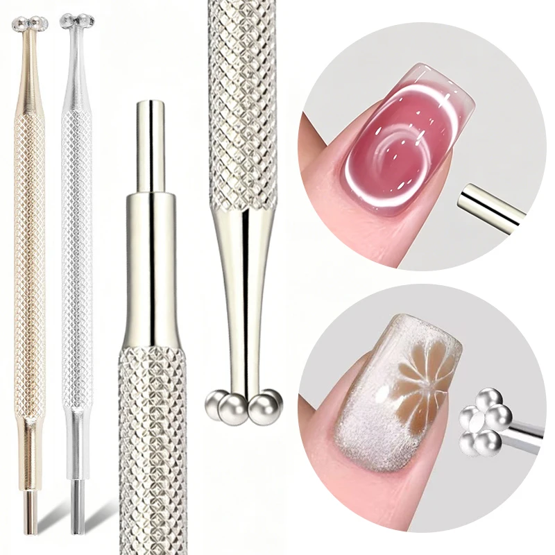Stylo magnétique à ongles double embout en forme de fleur vortex et d'œil de chat, bâtonnet magnétique argenté puissant pour vernis à ongles gel, outils de manucure_voghion.com