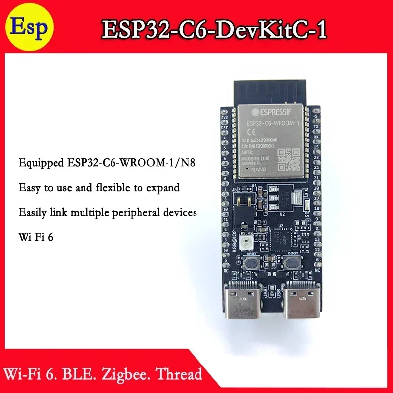 ESP32-C6-DevKitC-1 ESP32 C6 DevKitC 1 ESP32-C6 Espressif carry ESP32-C6-WROOM-1/N8 Wi-Fi 6 BLE Zigbee Thread Development Board