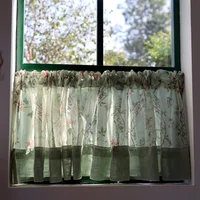 American Vintage Green Flowers Patchwork Lace Short Curtains Korea Pastoral Tulle Floral Half Curtains for Kitchen #A302 2