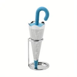Reusable Umbrella Tea Infuser with Drip Tray - Stainless Steel Fine Mesh Tea Strainer (Blue)
