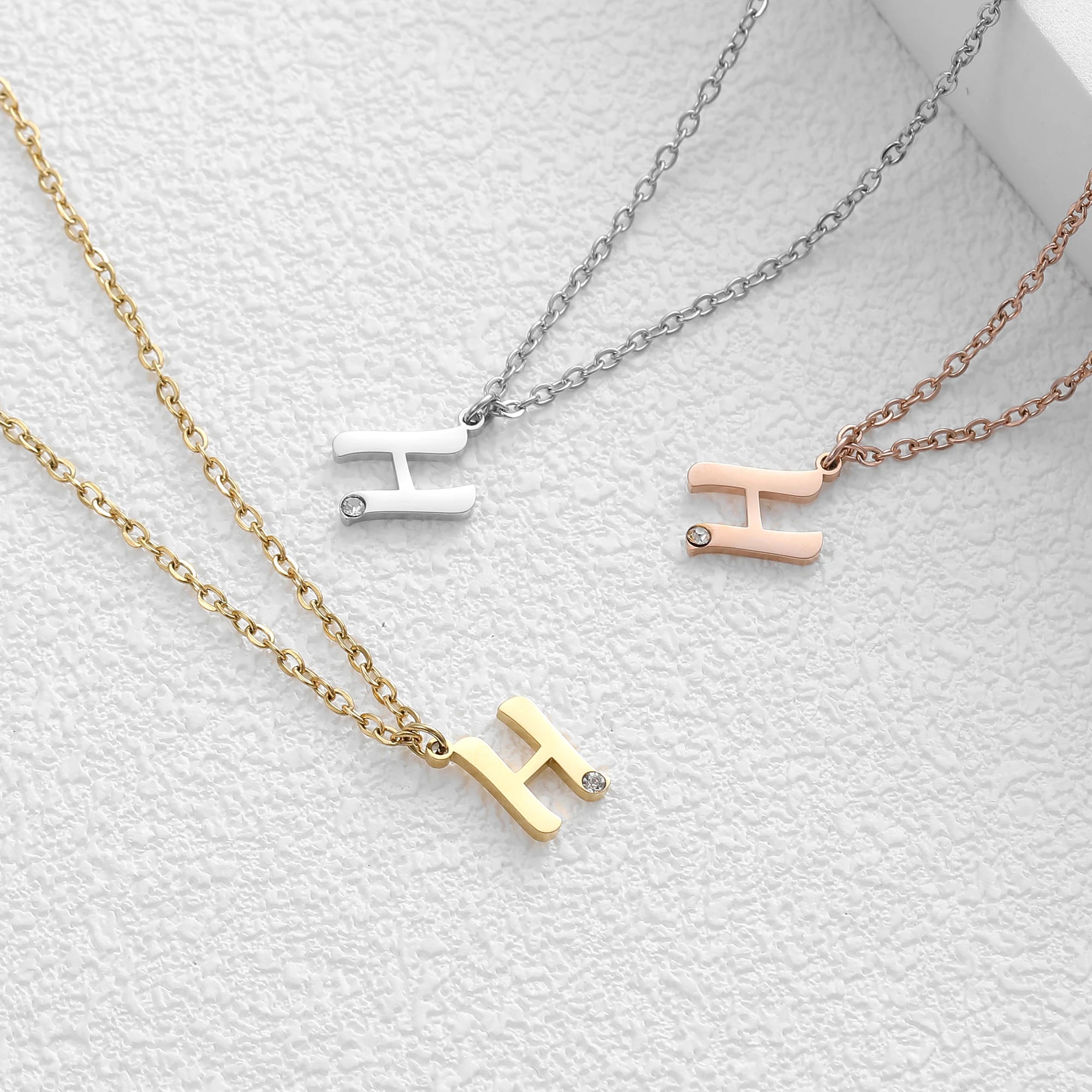 Customized Gold Mini Capital Letter Necklace Personalized Pendant Plated with 18K Gold Birthstone Letter Necklace