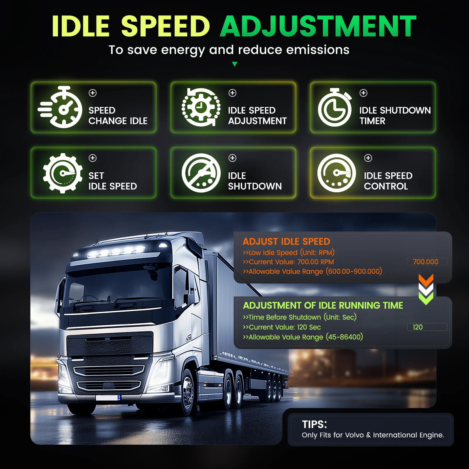 ANCEL HD210 Heavy Duty Truck Scanner OBD2 Speed Limit & Idle Reset for Volvo & International Bluetooth All System Diagnostic 2