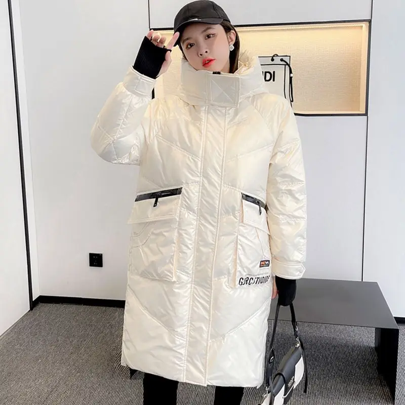 2023 New Women Down Jacket Winter Coat Female Mid Length Version Parkas Loose Thick Warm Outwear Hooded Leisure Time Overcoat