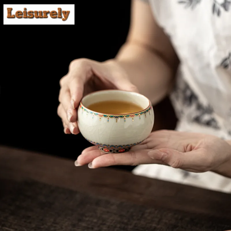 120ml Ru Kiln Dunhuang Cracked Glaze Teacup Zen Tea Bowl Tea Pair Tea-tasting Smelling Cup Chazhan Master Cups Chinese Tea Set