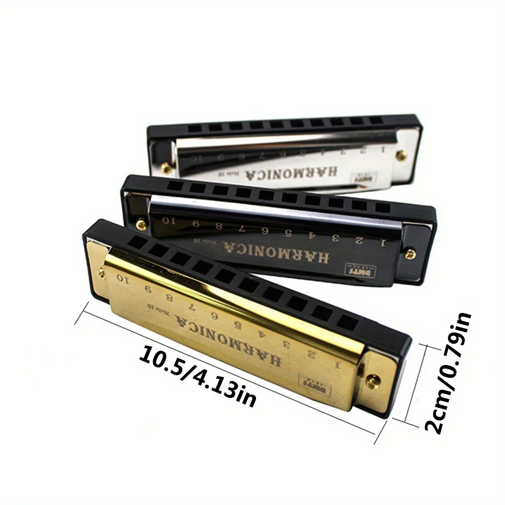 Ten-hole Chromatic Metal Harmonica Beginners Wind Instrument with Wrap Case Suitable As A Gift chromatic harmonica