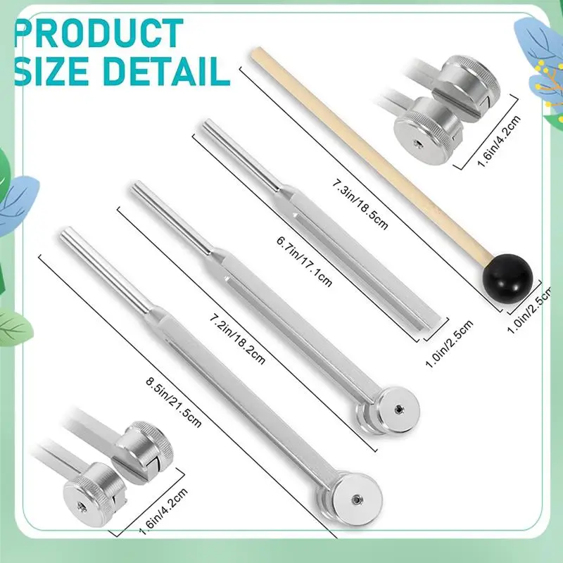 SYDS 4 Pack Tuning Fork Set(128Hz, 256Hz, 512Hz)With Tuning Fork Hammer For Sound Sound Vibration Tool