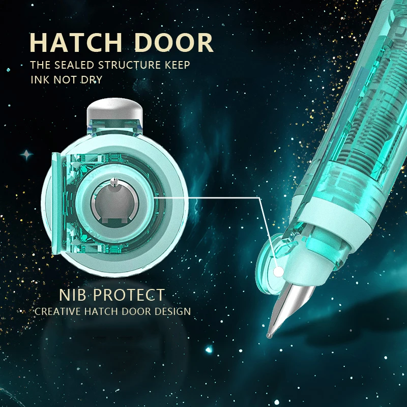 Space Capsule Design Fountain Pen with Ink Cartridge Set No Splatter Smooth Writing Pens for Students School Office Stationery