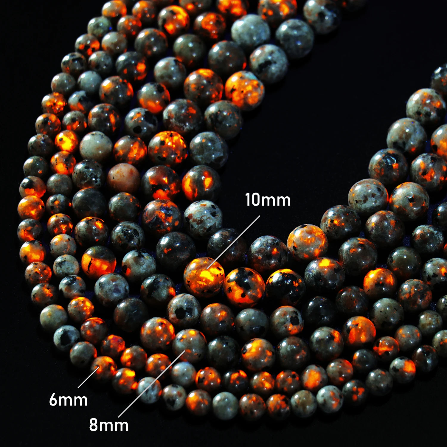 Natural Stone Beads Natural Stone Round Flame Stone Beads Yooperlite Fire Sodalite Loose Spacer Beads for Jewelry Making DIY Bracelets Necklace 15''