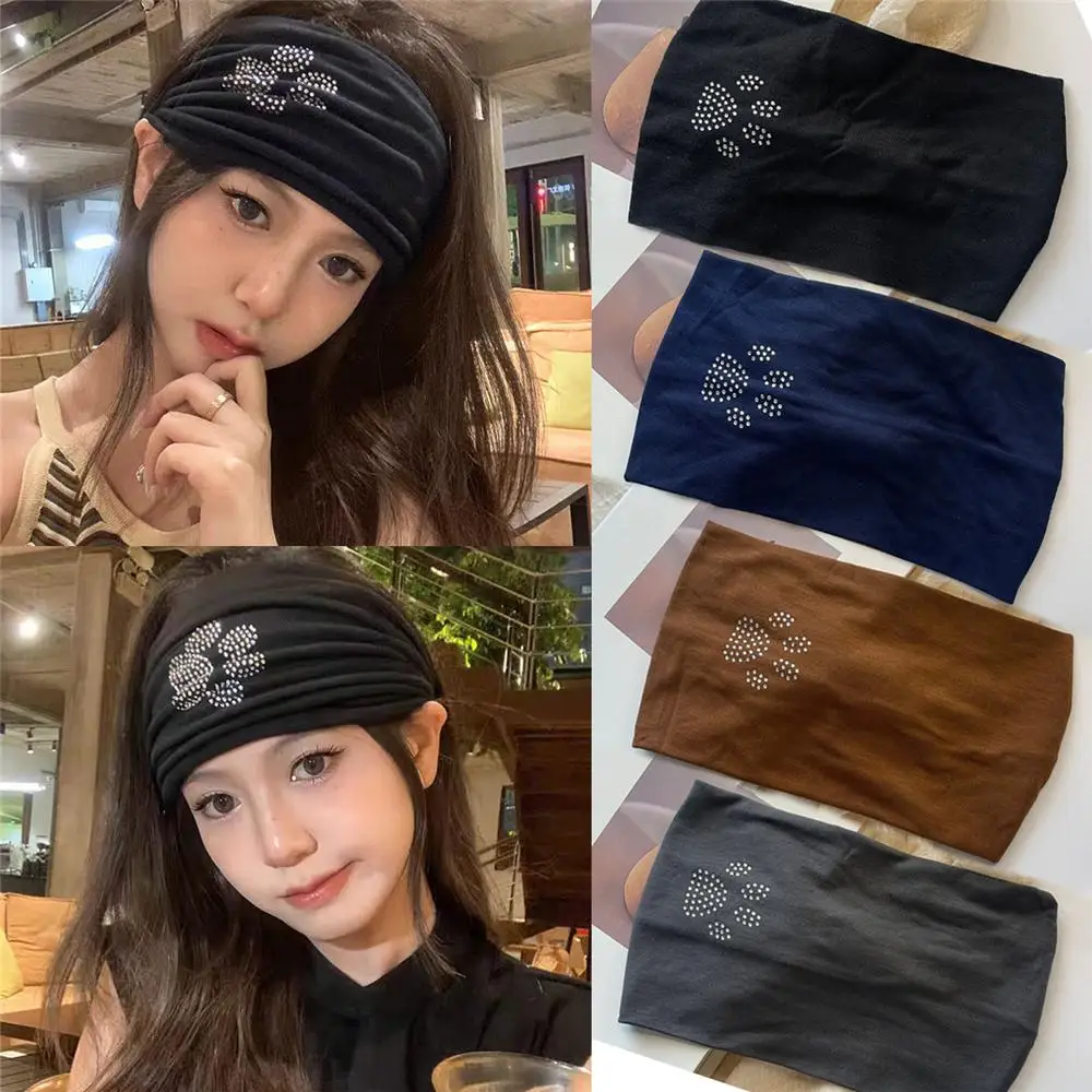 Outdoor Fashion Wide Rhinestone Headband Trendy Stretchy Solid Color Turban Embellished Versatile Headwrap for Women