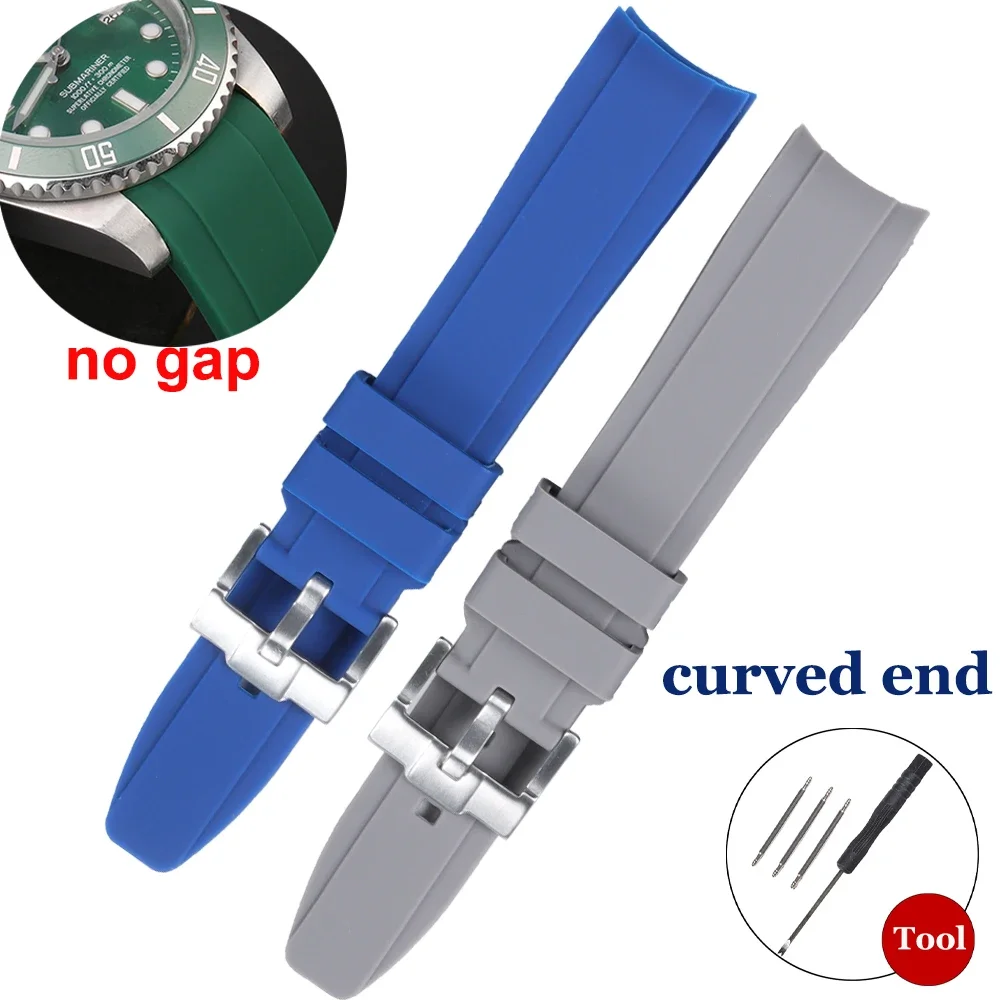 

No Gap Rubber Watchband for Rolex Soft Waterproof Sport Wrist Bracelet for Omega for Swatch for Moonswatch 20 22mm Curved Strap