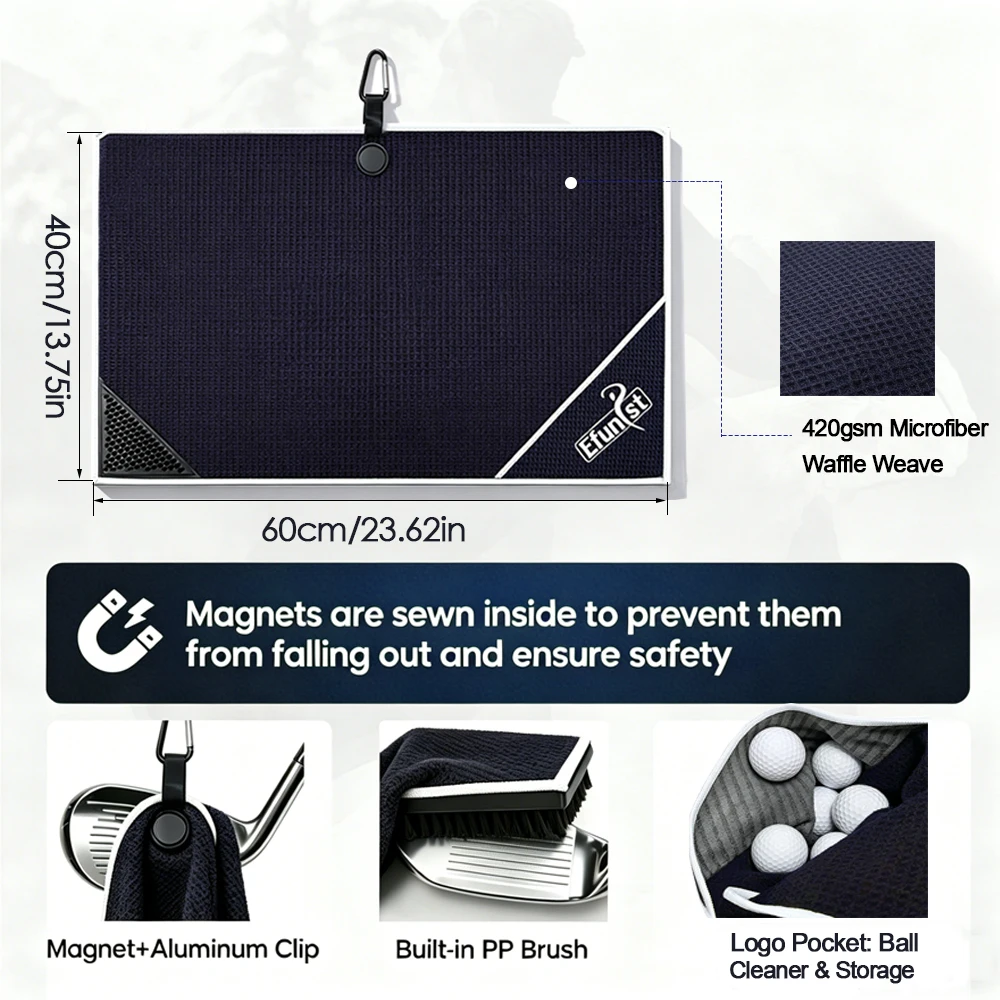 Portable Microfiber Golf Cleaning Towel with Carabiner Hook - 3 Colors Available