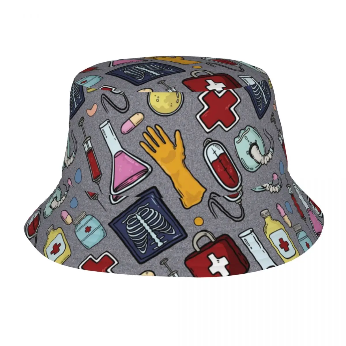 

Stylish Many Medical Lab Stuffs Pattern Bucket Hat Girl Packable Outdoor Chemistry Fishing Hats Travel Headwear