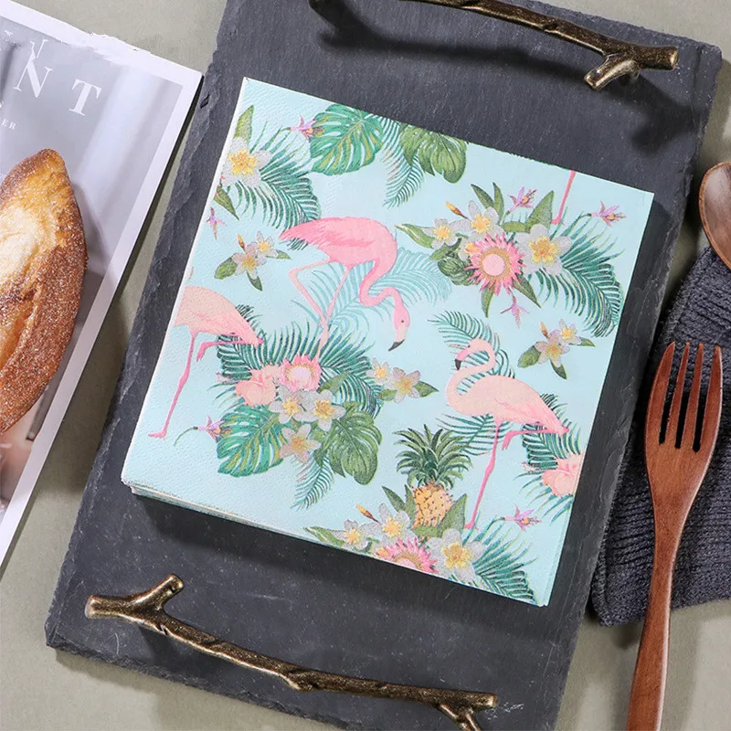 20 Stück Flamingo-Papierservietten, Sommer, tropische Hochzeitsdekoration, Taschentücher, Hawaii, Junggesellenabschied – Detail 7