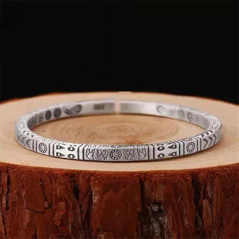 

S925 Sterling Silver Fashion Jewelry Luxury Punk Rock Bracelet Men Women Vintage Open Silver Bracelet Birthday Gift Trend Bangle