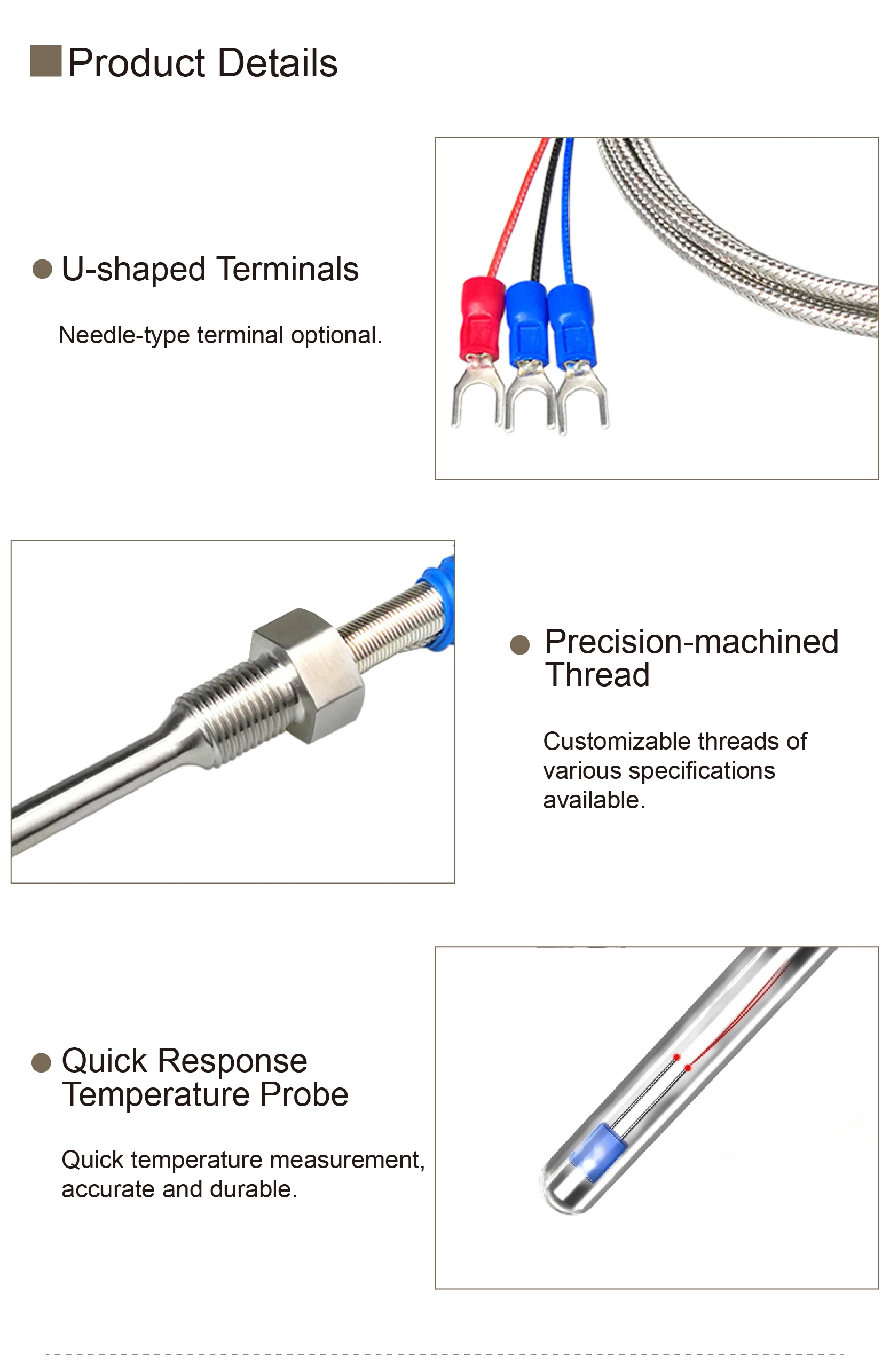 Industrial PT100 RTD Temperature Probe Stainless Steel Threaded Sensor Waterproo