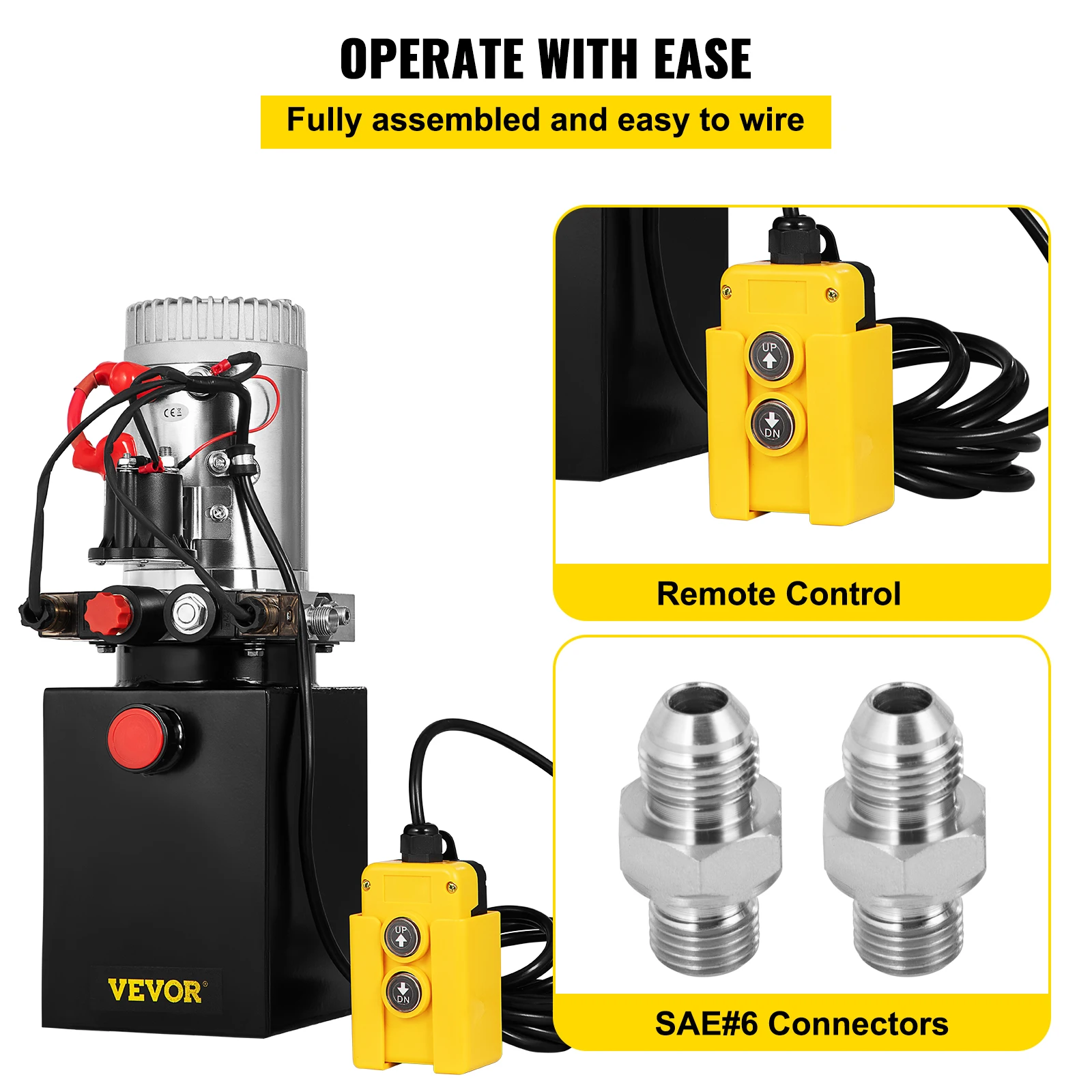 VEVOR Hydraulic Pump Double Acting Hydraulic Power Unit 4L Steel Tank Hydraulic Pump Power Unit 12V for Dump Trailer Car Lifting 4