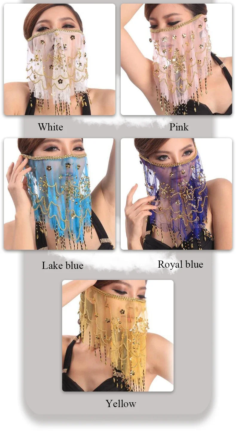 Lightweight Breathable Face Covering Belly Dance Face Veil With Coins -  Tribal Halloween Costume Accessory Ethnic Dance Accessory