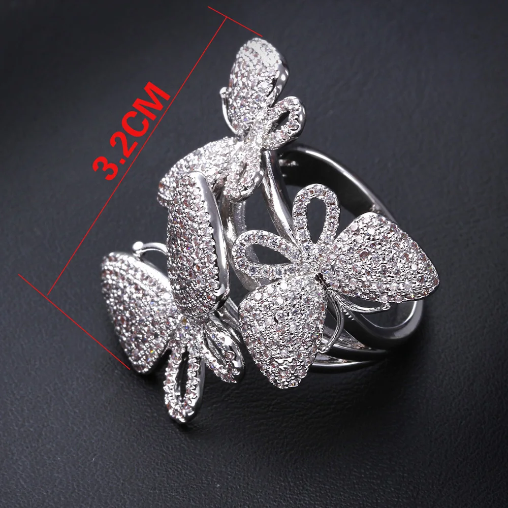 Luxury Butterfly Ring Pave Tiny Cubic Zircon Copper With Thick Platinum Plating Fashion Jewelry For Women