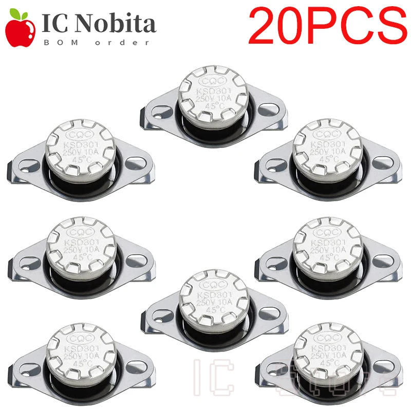20PCS 10A 250V KSD301 Normalerweise Geschlossen NC Temperatur Schalter Thermostat 40 45 55 60 65 75 85 90 100 110 120 135 140 150