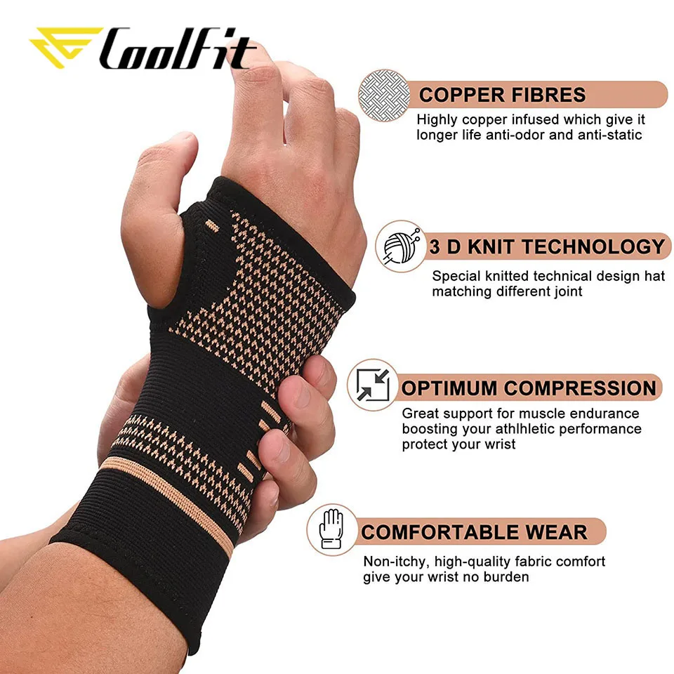 Coolfit Copper Professional Wristband Sports Compression Wrist Guard Arthritis Brace Sleeve Support Elastic Palm Hand Glove
