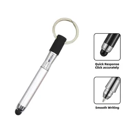 Portable 2 - in - 1 Touch Screen Stylus and Ballpoint Pen with Keychain (Silver)