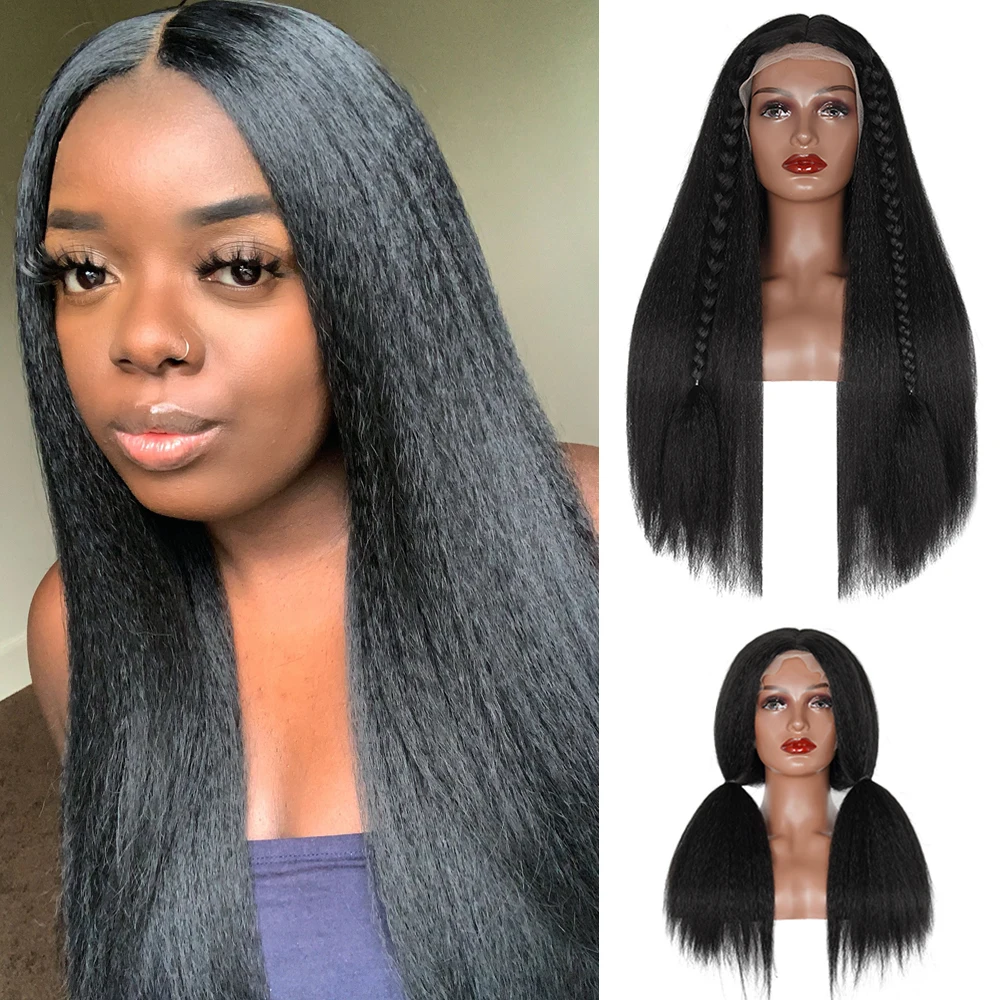 Long Yaki Straight Wigs Natural Hairline Kinky Straight Wig Peruca 220