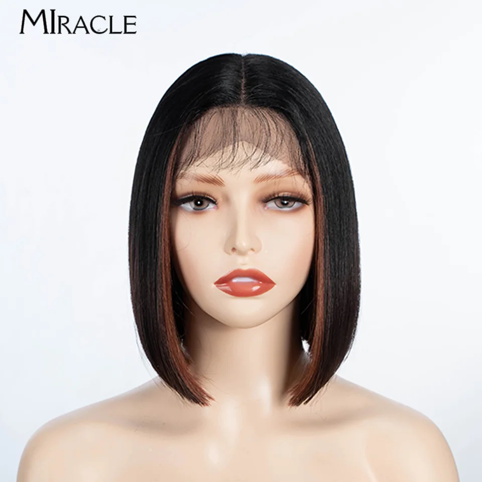 MIRACLE Short Bob Wig Straight Synthetic Lace Front Wig for Women 10‘’ Women Bob Lace Wigs Heat Resistant Cosplay Fake Hair Wigs