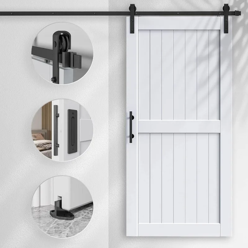 40" X 84" Sliding Barn Door Comes with 7' Barn Door Hardware Track Kit Solid Waterproof and Scratch Resistant Finish White 3
