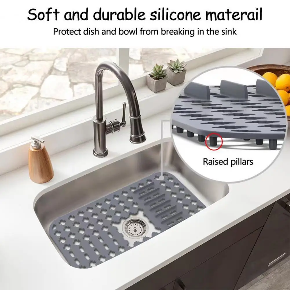 Tuelaly Anti-Scratch Food Grade Hollow Sink Mat with Drain Hole Practical Heat-Resistant Silicone Sink Dishwashing Pad Kitchen Tool, Size: 34.49