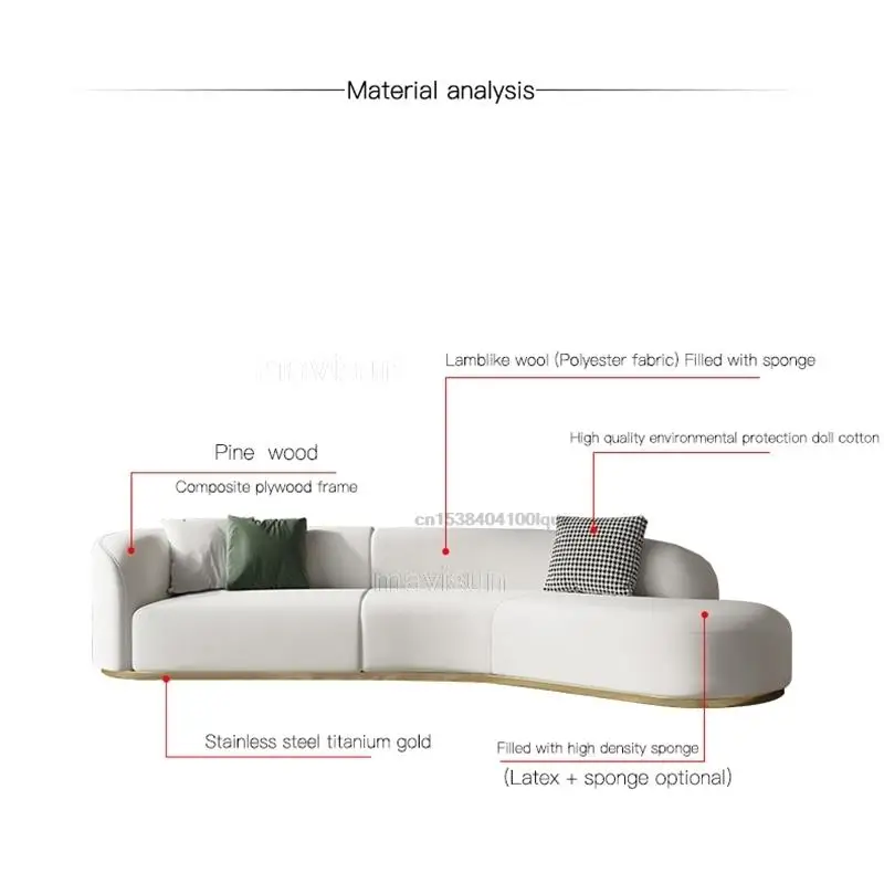Arc Shape Modern Luxury Technology Flannel Corner Sofas For Living Room Home Furniture Chaise Golden Metal Frame