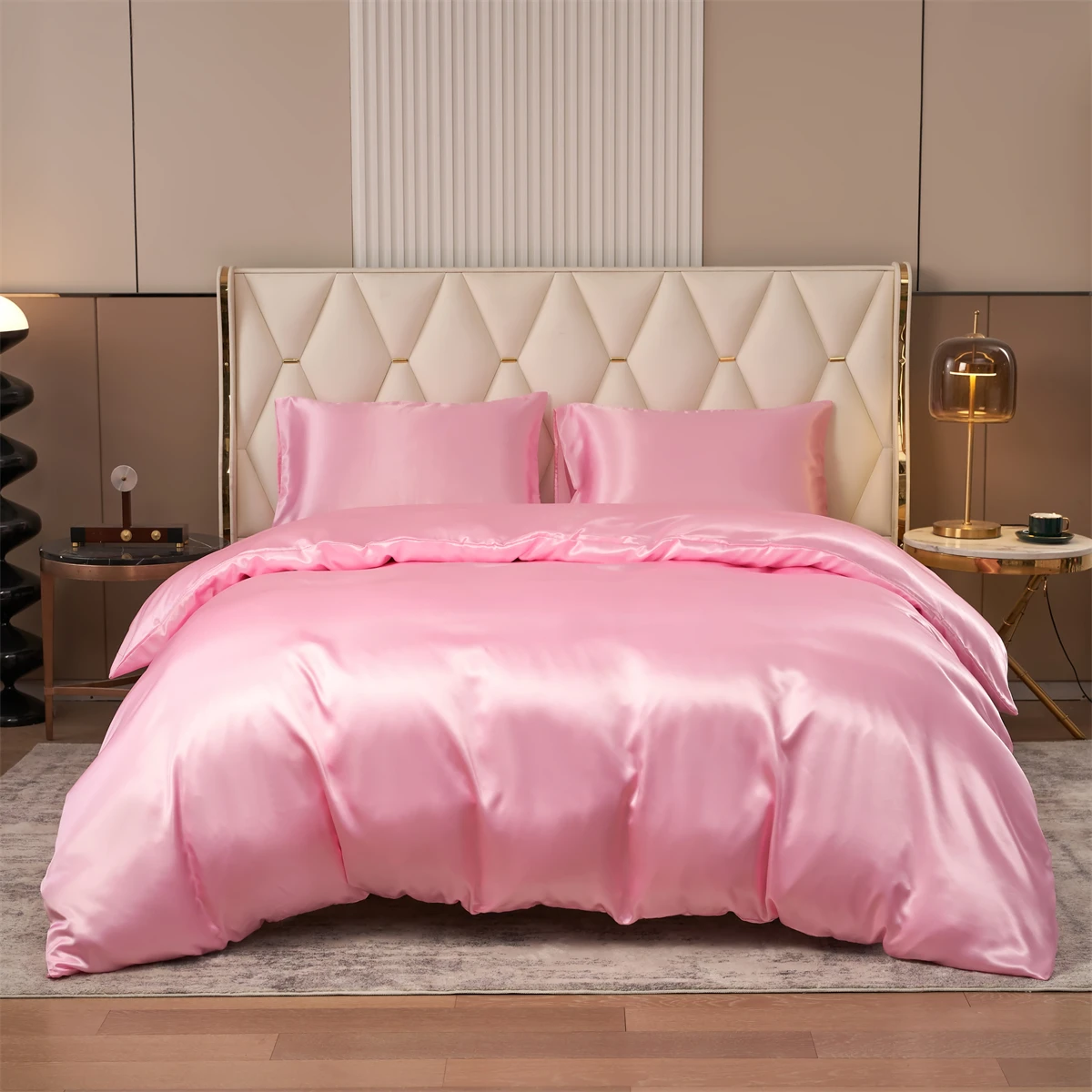 

3 Piece Satin Duvet Cover Twin/Full/Queen/King Size Set,Luxury Silky Like Blush Pink Duvet Cover Bedding Set with Zipper Closure