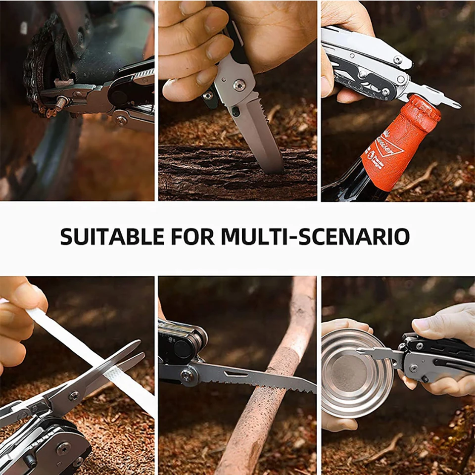 JSJM Multifunctional Hand Tool Pliers Folding Knife Scissors Plier Saw Outdoor Camping EDC Equipment Folding Multitool