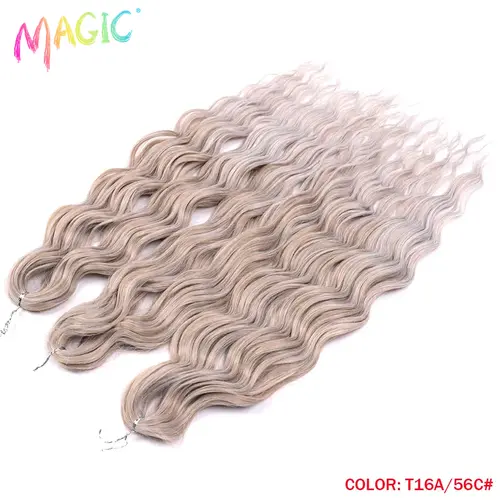 Anna Synthetic Hair 24 Inch Water Wave Braiding Hair Extensions Ombre Blonde Deep Wave Afro Curl Twist Crochet Hair for Women - Image 42