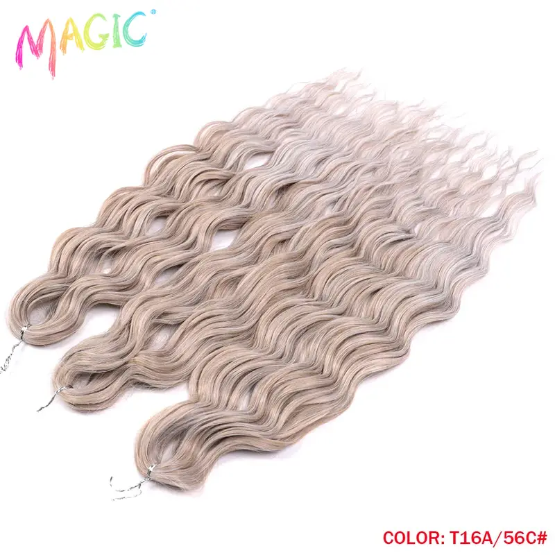 Anna Synthetic Hair 24 Inch Water Wave Braiding Hair Extensions Ombre Blonde Deep Wave Afro Curl Twist Crochet Hair for Women - Image 42