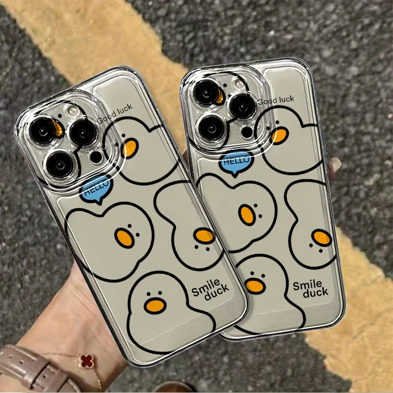 Adorable Line Duck Clear Phone Case - Transparent Protective Cover
