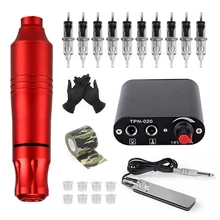 

Tattoo Machine Kit Complete LCD Power Supply Double Mode Line and Shading with 5pcs Cartridges Needles Tattoo Supplies Set
