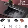 850*500mm Stainless Steel Cup Washer Sink Kitchen Multifunctional Black Diamond Nano Large Single-slot Step Vegetable 6